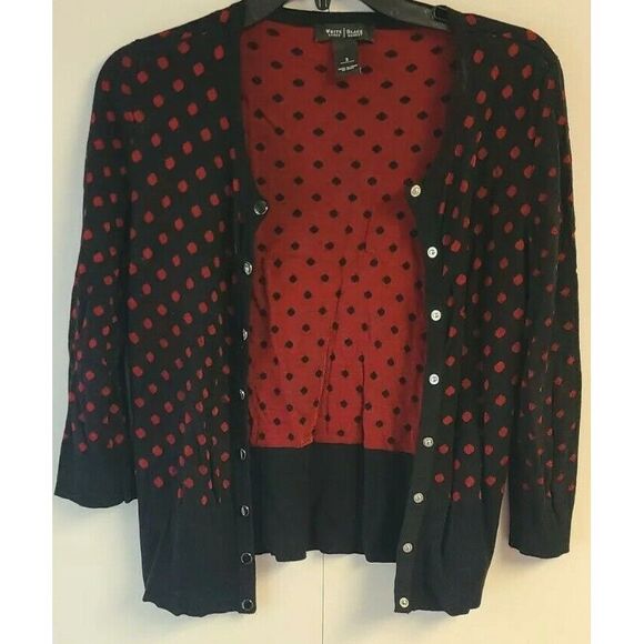 White House Black Market Sweaters - White House Black Market Cardigan Sweater Black Red Polka-dot Womens S